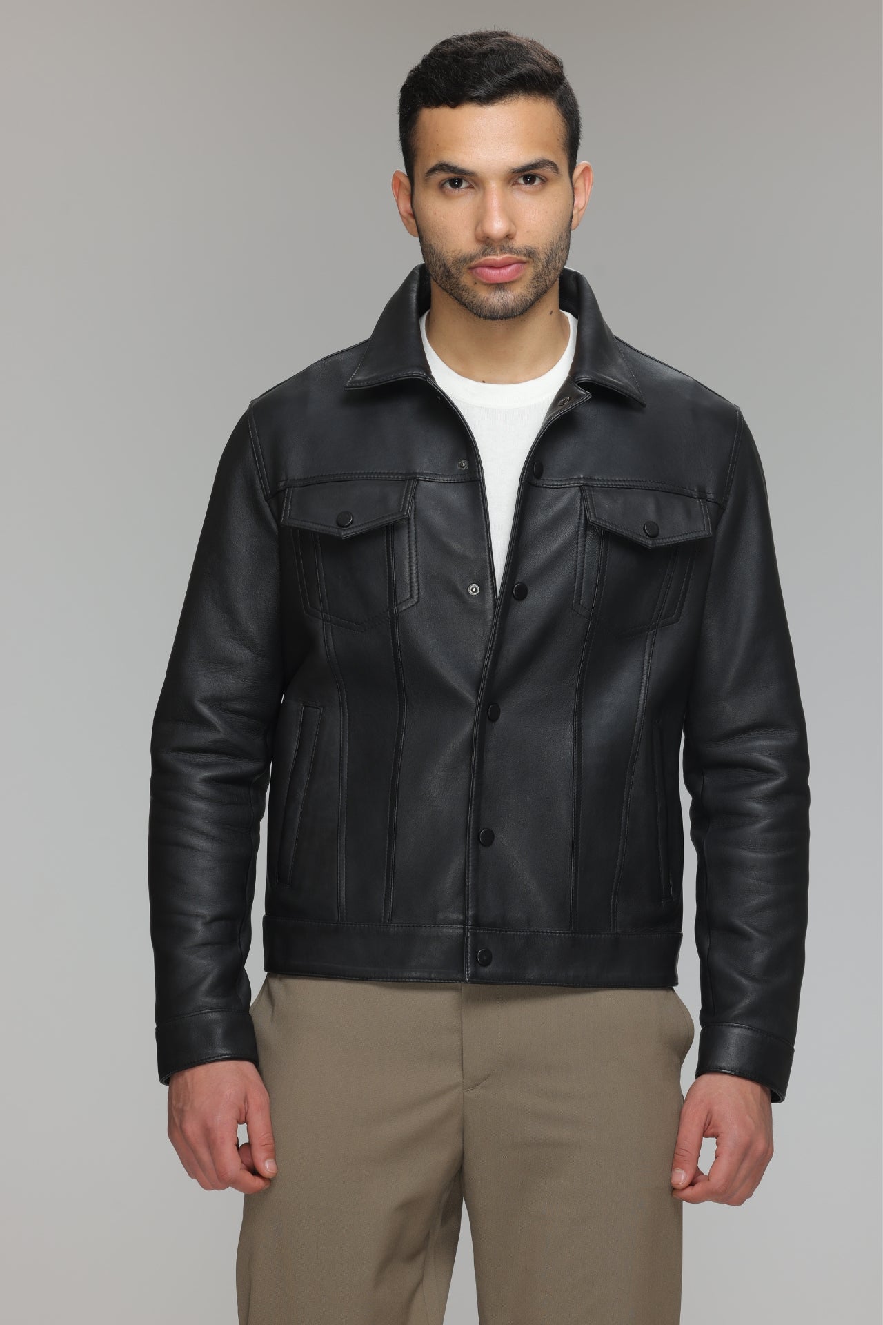 Black Leather Denim Jacket - Rugged & Iconic.