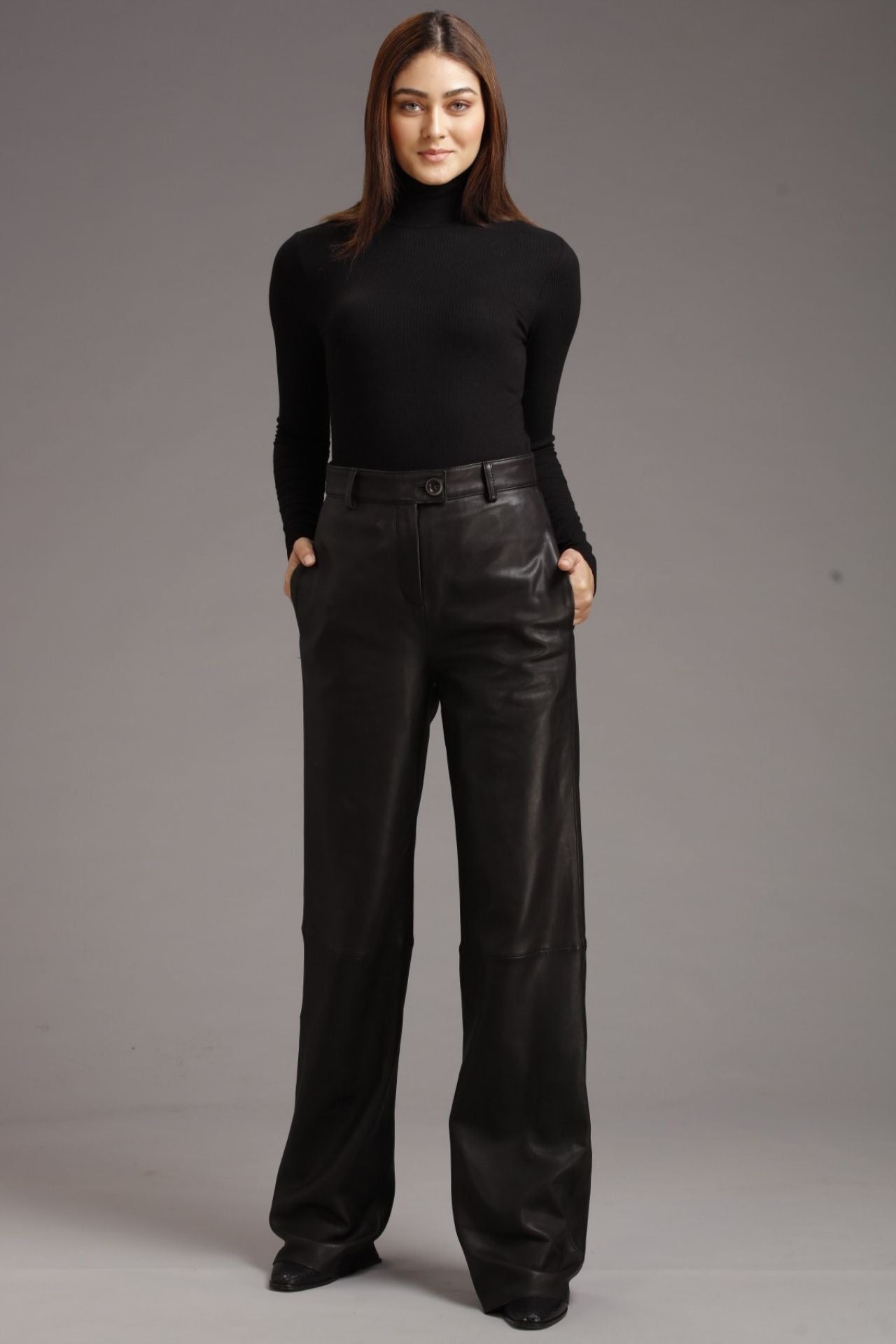 Real Leather Straight Leg Pants