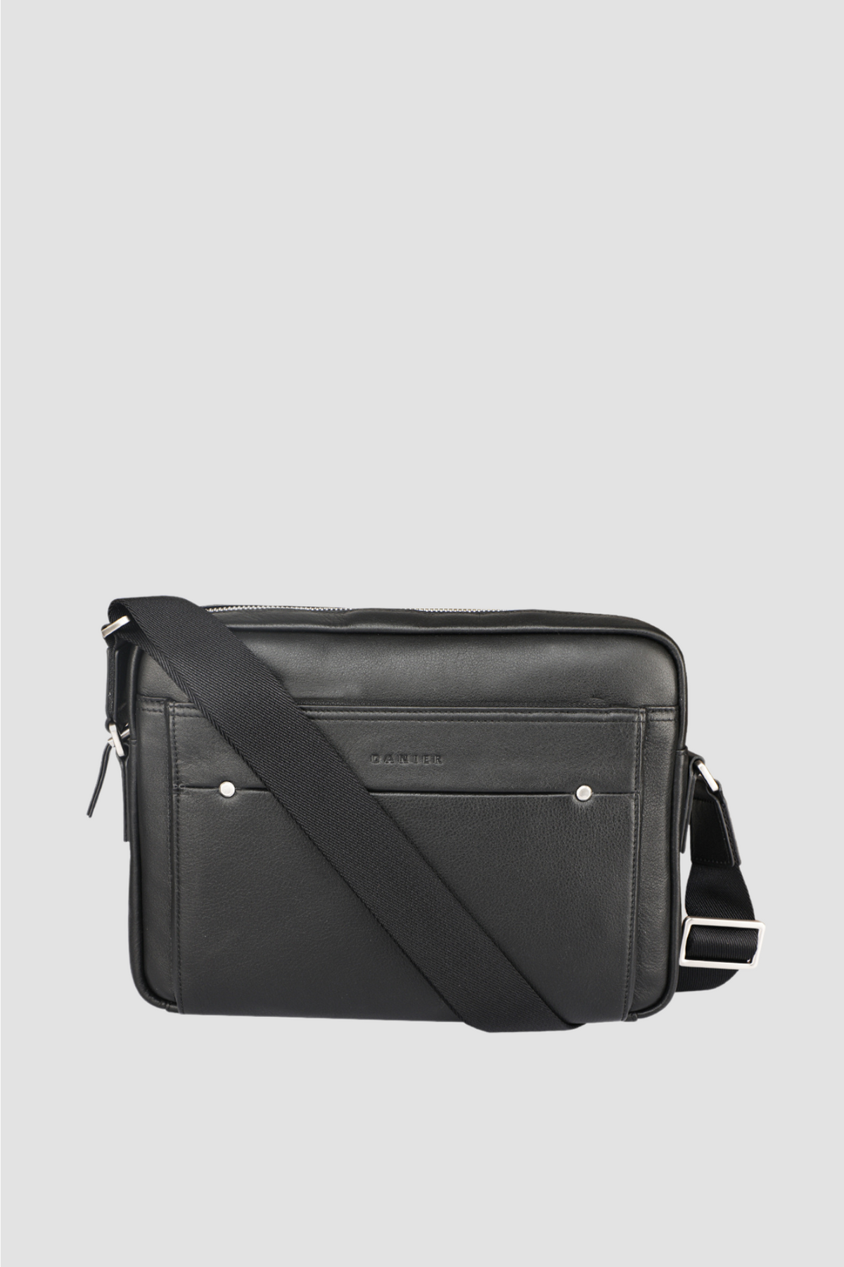 Black leather messenger bag discount