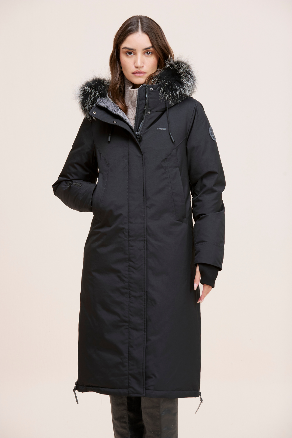 STACIE FABRIC PUFFER COAT WITH FOX FUR TRIM ON HOOD