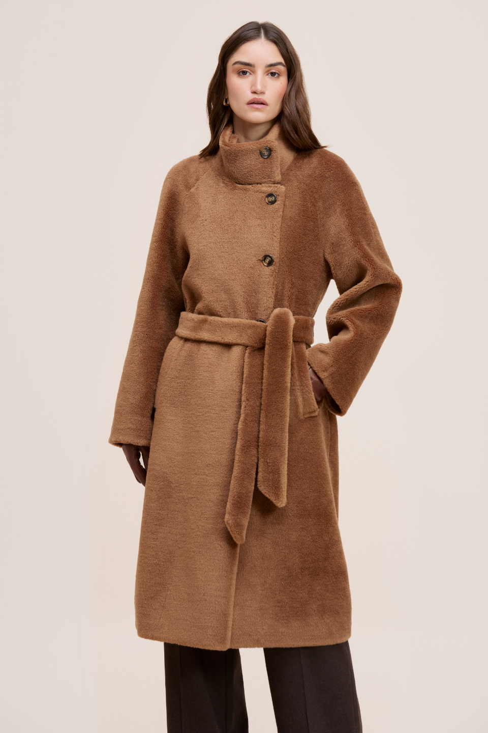 KIENNA DOUBLE BREASTED CURLY WOOL COAT