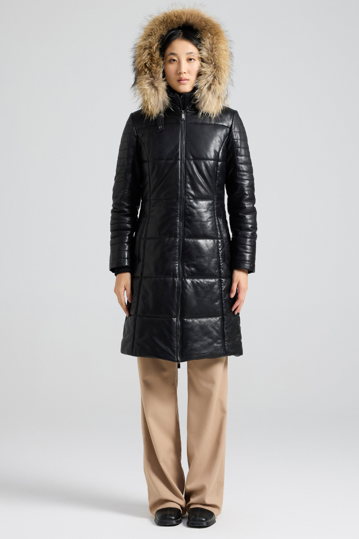 Leather puffer coat on sale