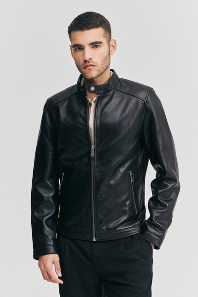CAMDEN 2 - ZIP FRONT BOMBER WITH SIDE RIBBED PANELS GENUINE