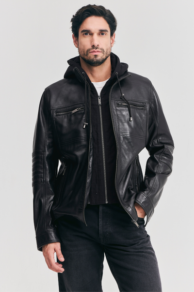 【BALR.】2way HOODED LEATHER BOMBER JACKET Men's Hooded Bomber Tan Vax Leather Jacket – Jildleather