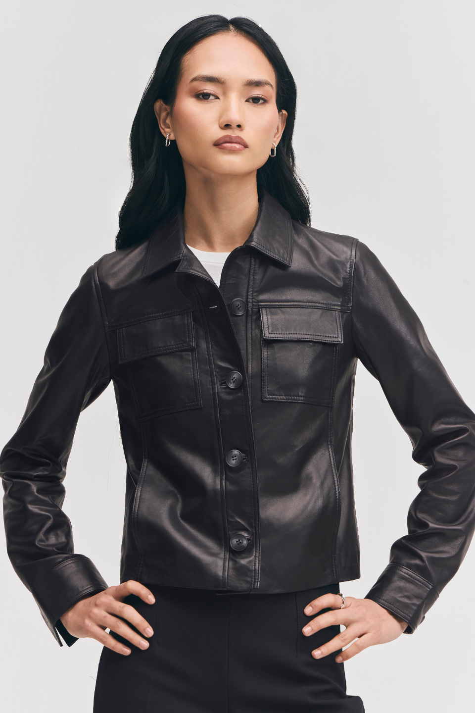 MALLORY - BUTTON FRONT BOXY BOMBER WITH CHEST POCKETS – Danier