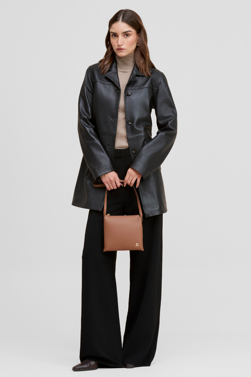 MELISSA BUTTON FRONT LEATHER SHORT TRENCH COAT