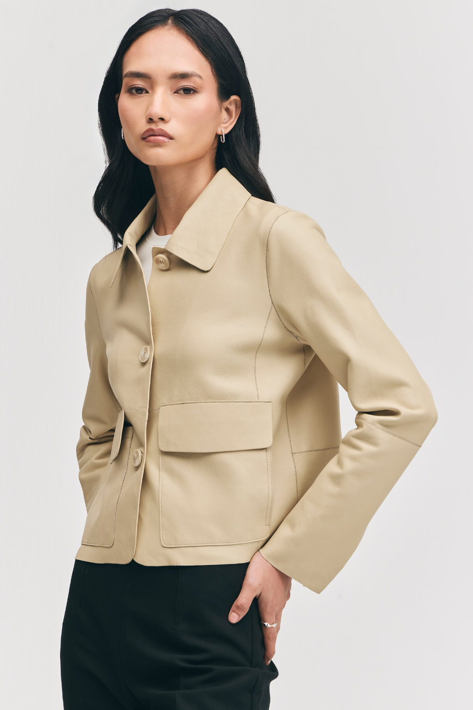 HARMONY L BUTTON FRONT SHIRT COLLAR BOXY BLAZER