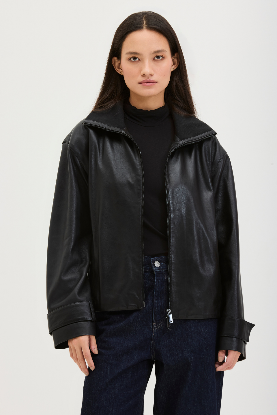 NEYAH LEATHER BOXED JACKET WITH BELL SLEEVES