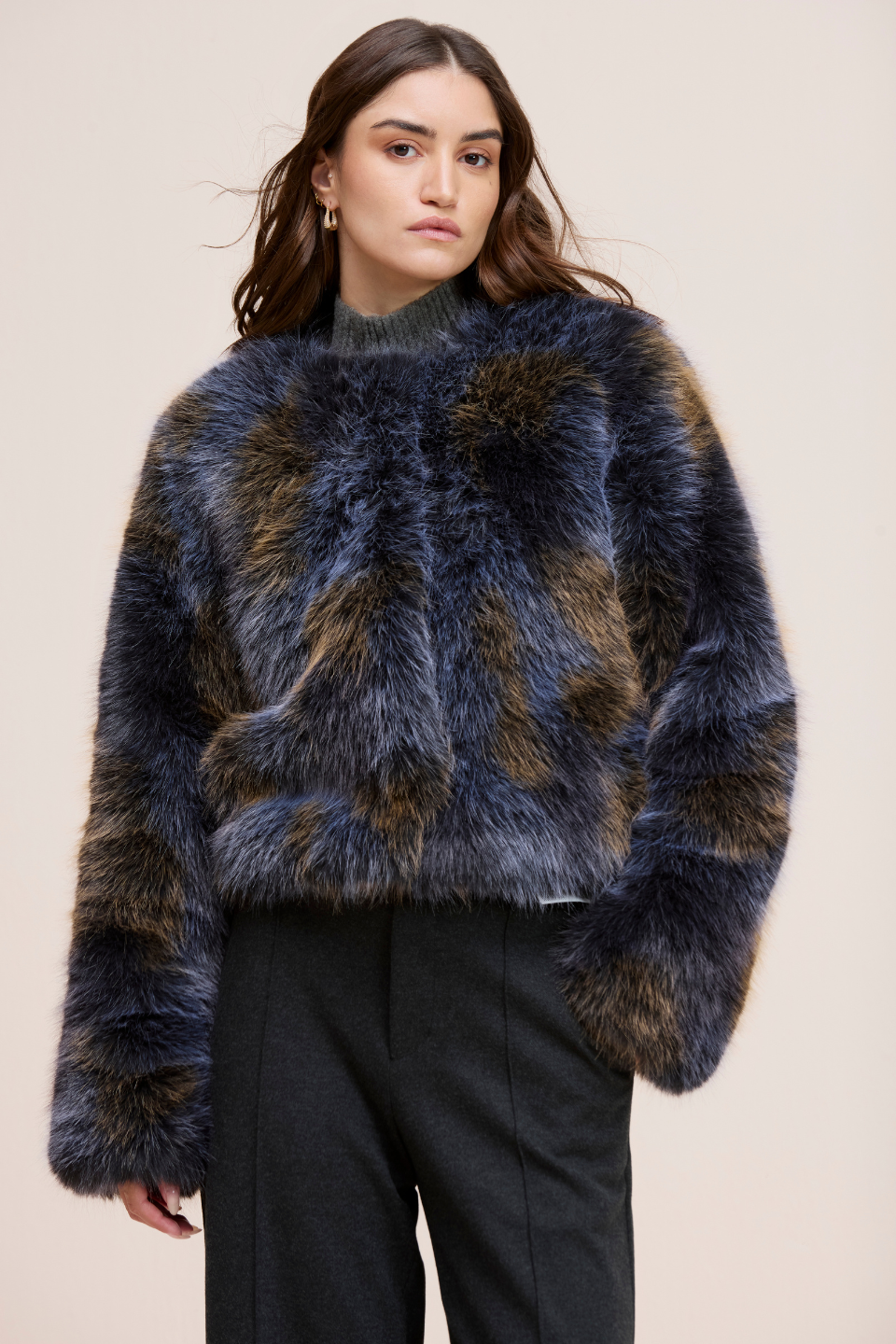 MAISIE COLLARLESS FAUX FUR JACKET