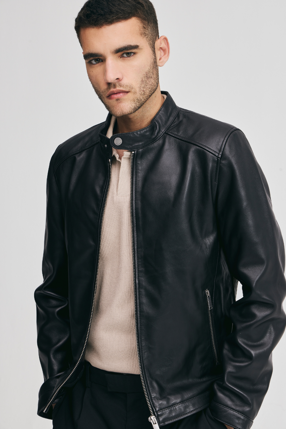 CAMDEN 2 - ZIP FRONT BOMBER WITH SIDE RIBBED PANELS GENUINE