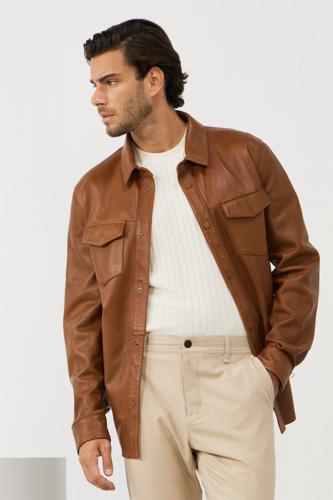 Leather jacket dress shirt online