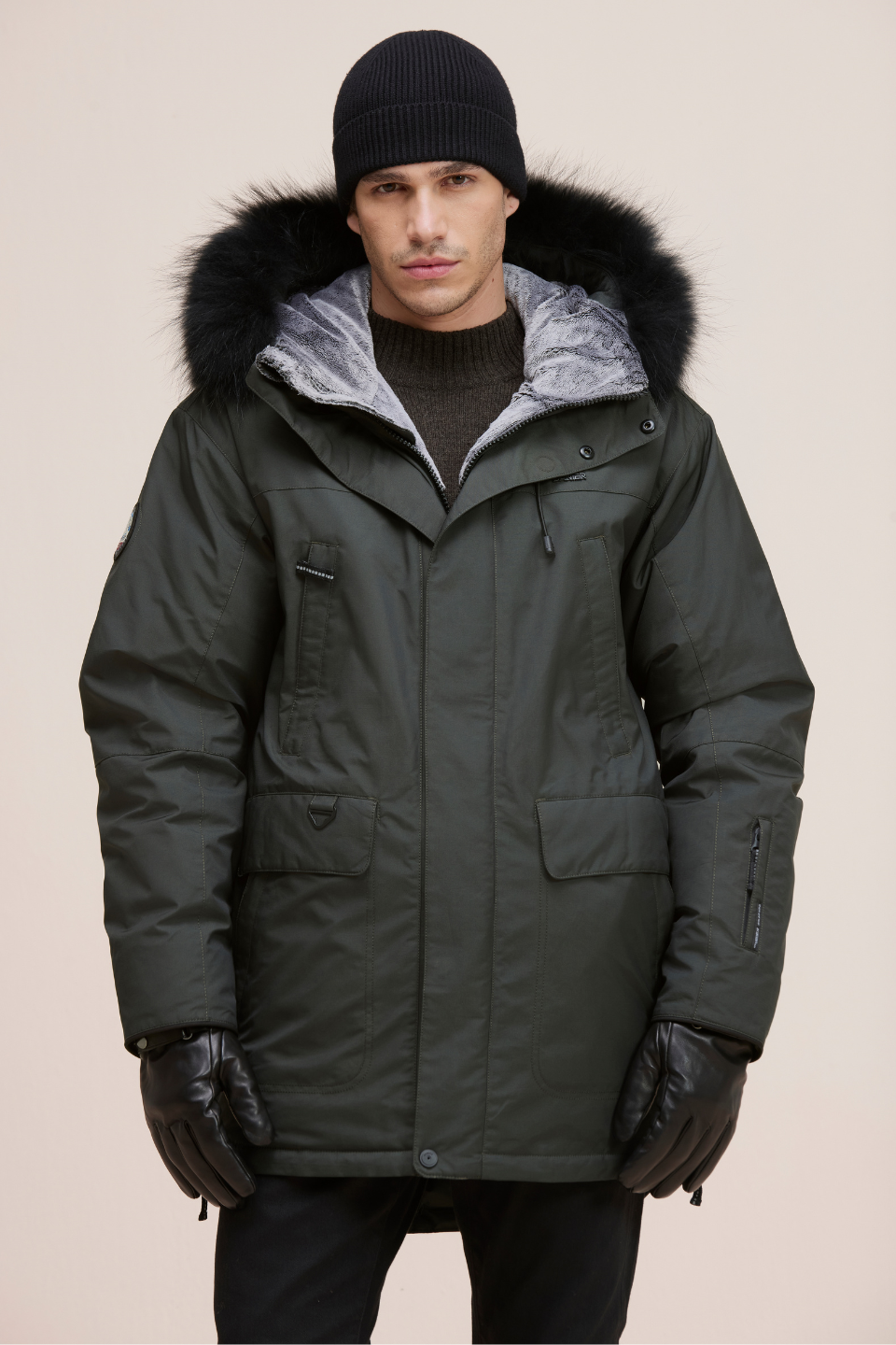 STEPHEN FABRIC PUFFER COAT W/RACCOON FUR ON HOOD