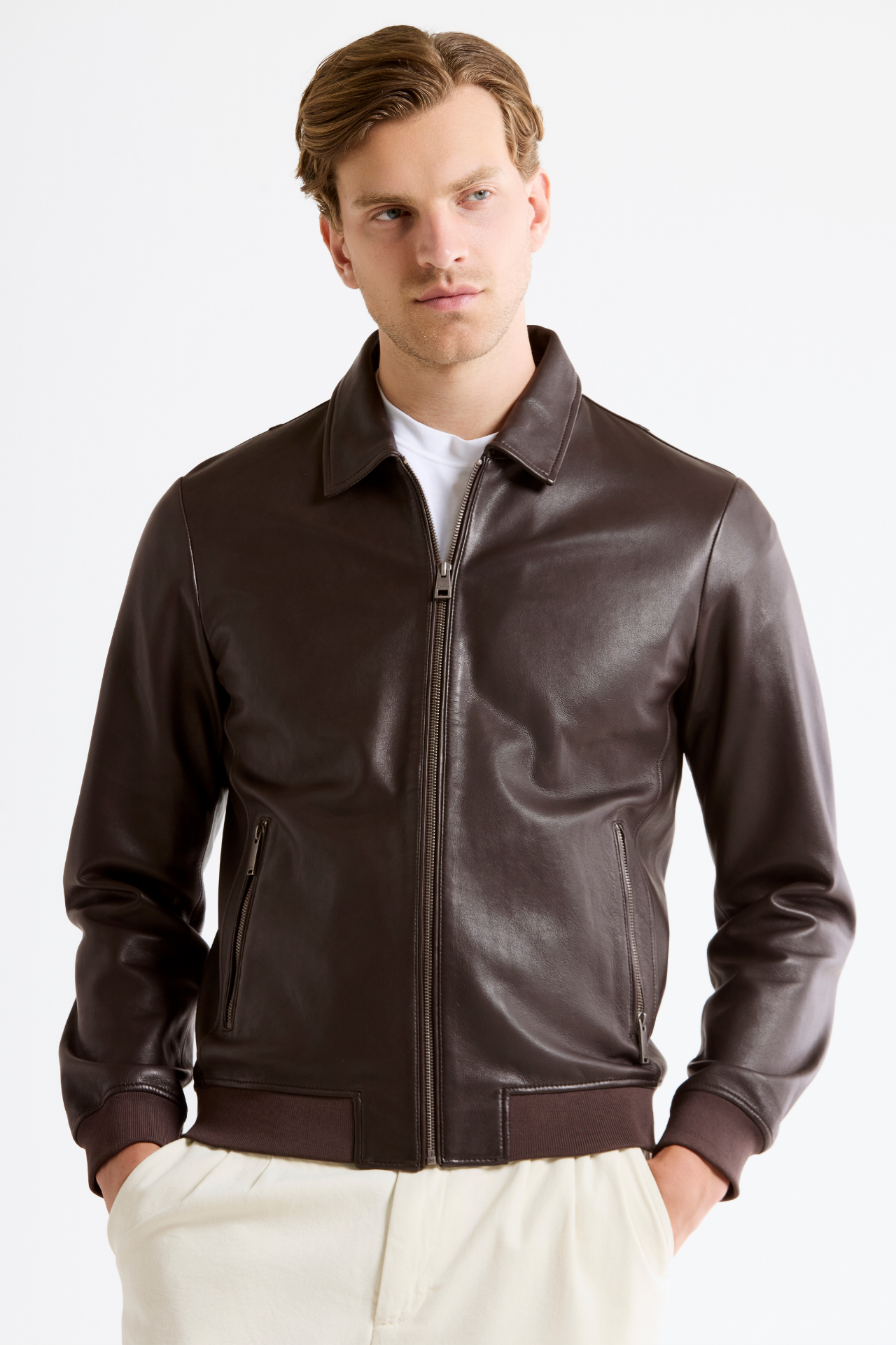 TURNER Genuine Leather Bomber Jacket