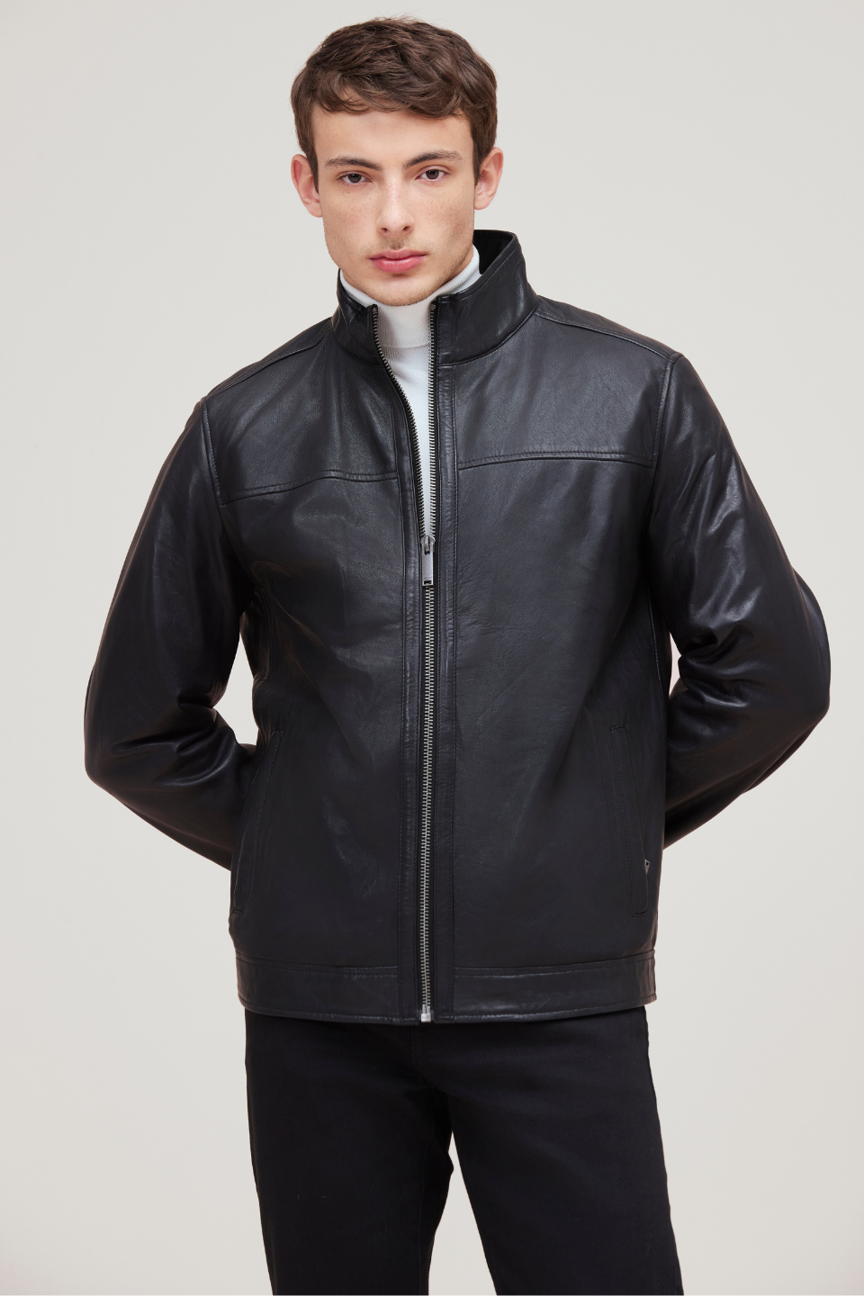 NATE Genuine Leather Bomber Jacket