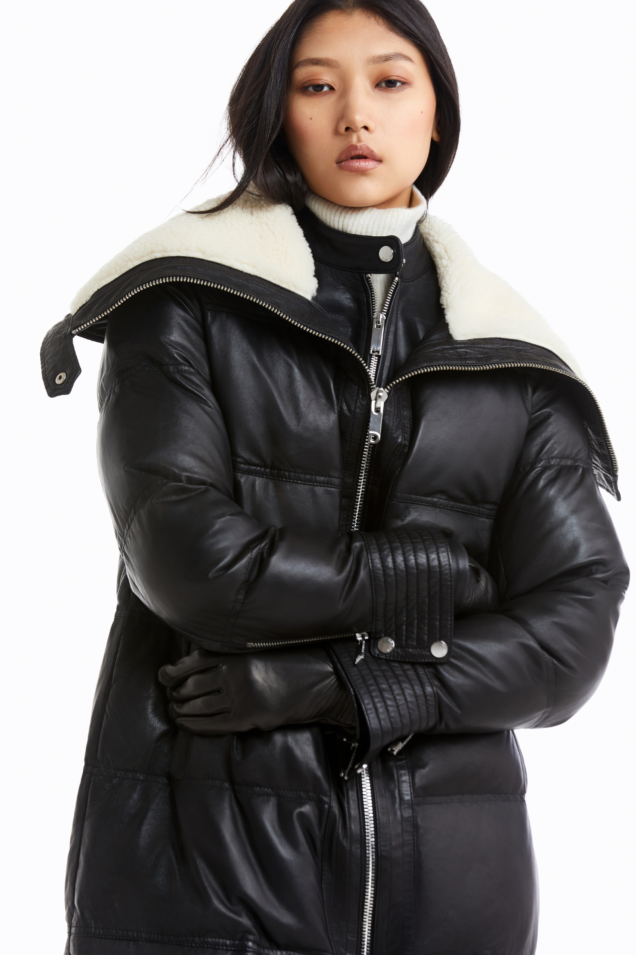 ALEKSIA - LEATHER/SHEARLING COAT W/ FUNNEL COLLAR – Danier