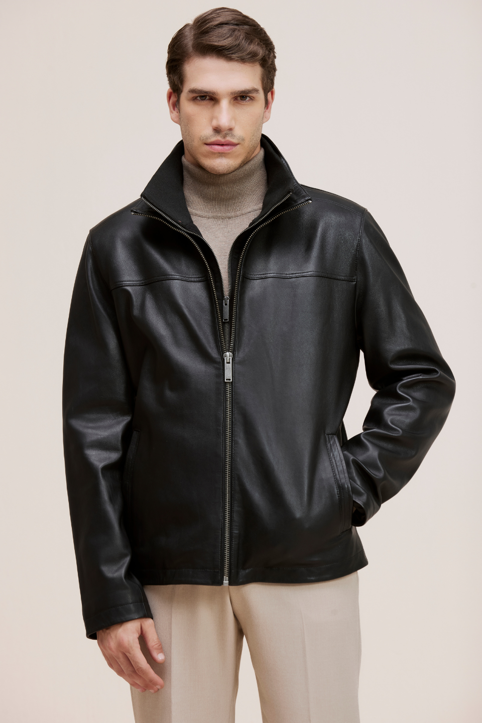 CREWZ LEATHER MOTO JACKET WITH WINTER LINING