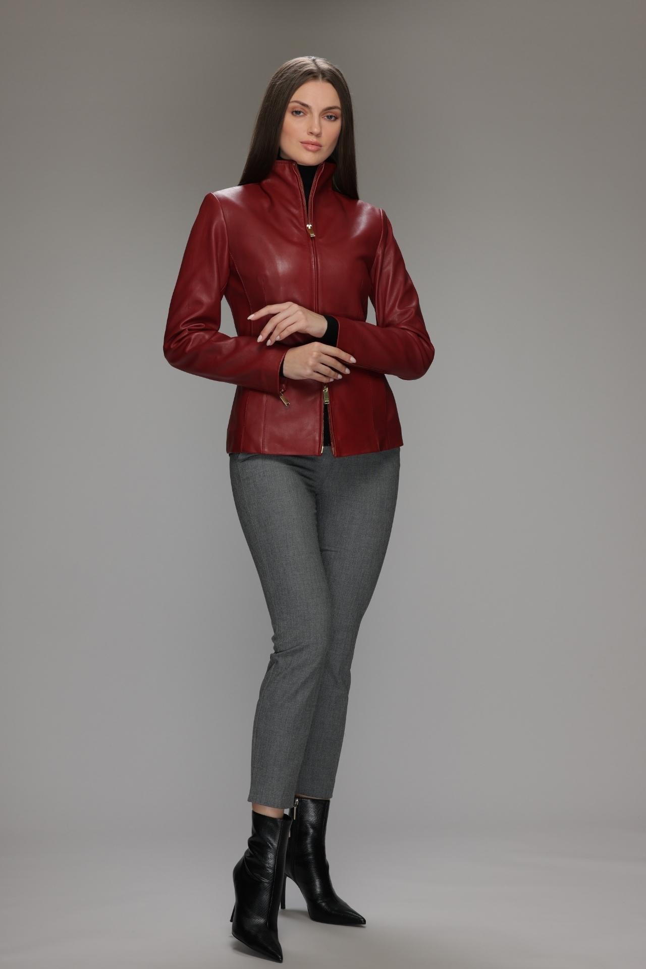 ジャケット・アウター   Red Label Leather Jacket Women's Real Leather Racer Jacket | Red | Barneys Originals